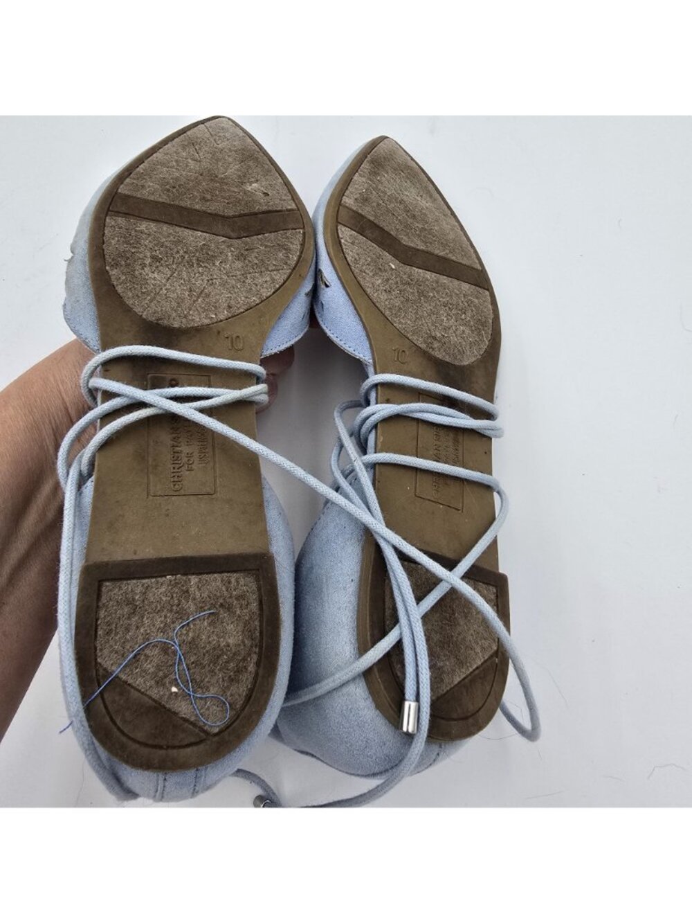Steve Madden Ghinesa Womens Flats Size 10 Light Blue Suede Lace-Up Pre-Owned - Picture 6 of 7